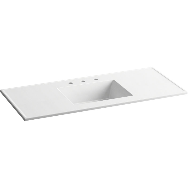 CeramicImpressions 49 In. Rectangular Vanity-Top Bathroom Sink with 8 In. Centerset Faucet Holes, White, Rectangular