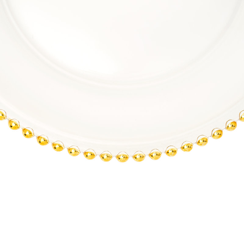 Gold Beaded Edge Clear Glass Charger Plates, Set of 4