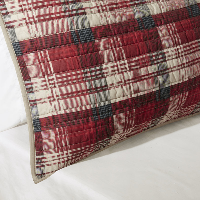 King Red Cotton Reversible Quilt Set with Shams