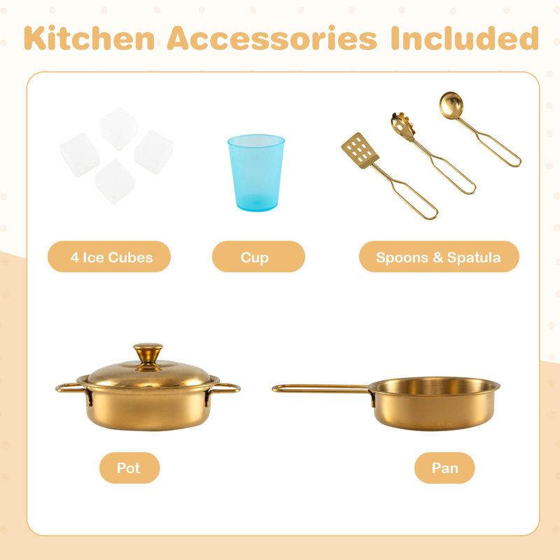 Kid’s Pretend Play Kitchen Toddler Kitchen Playset with Blackboard Gray, Beige