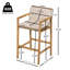 Tabouret de bar d'extérieur en bois, bois fini teck avec coussin beige, ensemble de 2