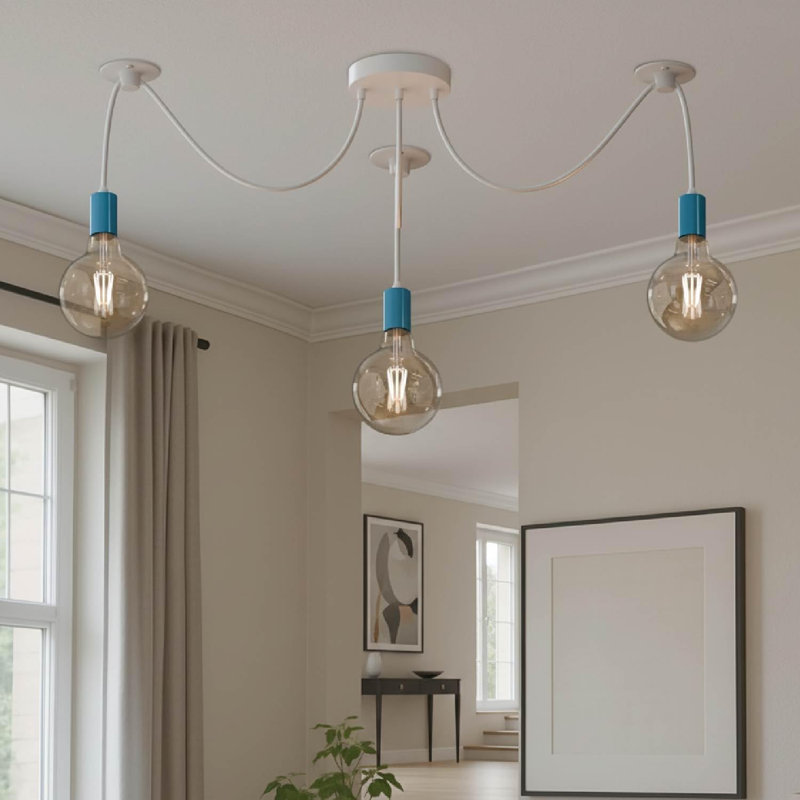 3-Head Spider Pendant Light – Adjustable DIY Ceiling Chandelier with E27 Lamp Holders Modern Cable Multi-Arm Hanging Light for Living Room, Kitchen, Dining & Hallway
