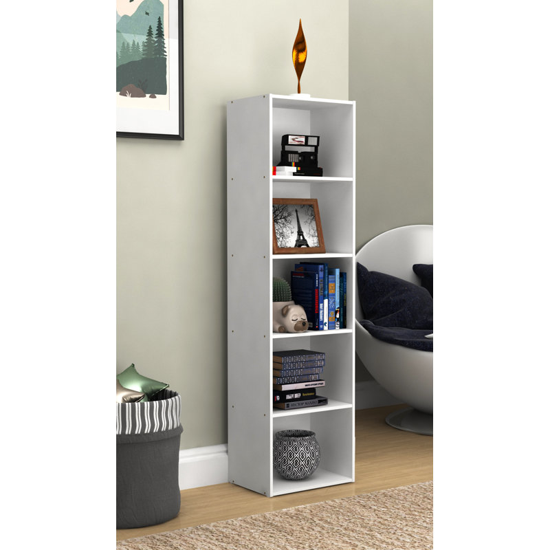 Bibliothèque à 5 niveaux à tablettes ouvertes - Bois d'ingénierie à haute densité, Blanc