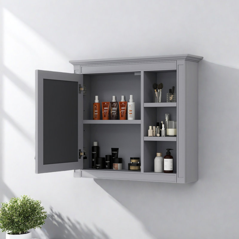 Stylish Bathroom Wall Cabinet With Mirror & 3 Open Shelves – Wall-Mounted Medicine Cabinet For Efficient Bathroom Storage