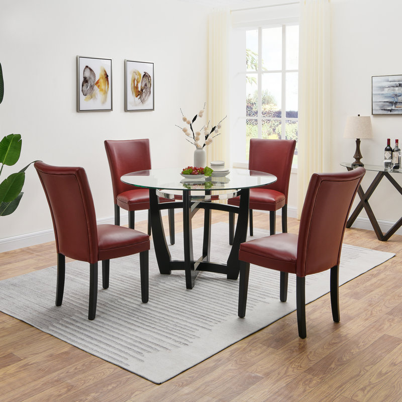 Gursharon Pedestal Dining Set, 30.94" H x 48" L x 48" W, Red