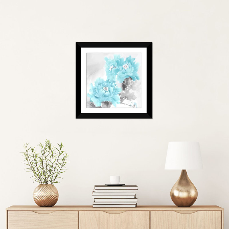 «Flower Bloom in Aqua II» par Jesse Stevens - Giclée sur toile tendue avec châssis, H 16 po x l 16 po x P 1 po, Blanc