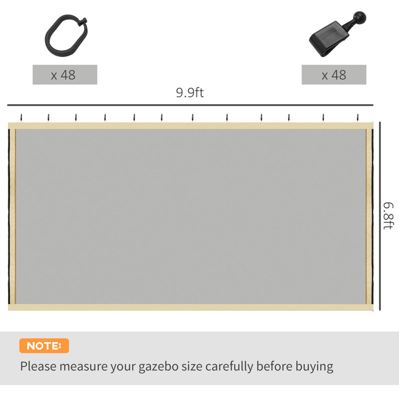 Outsunny Universal Replacement Mesh Sidewall Netting for Patio Gazebos and Canopy Tents with Zippers, Sidewall Only, Cream