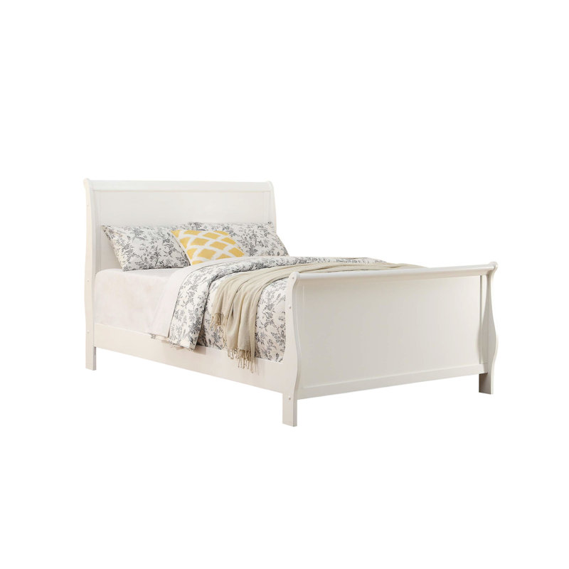 Grand lit avec tête de lit blanche et contreplaqué au design moderne, Grand lit