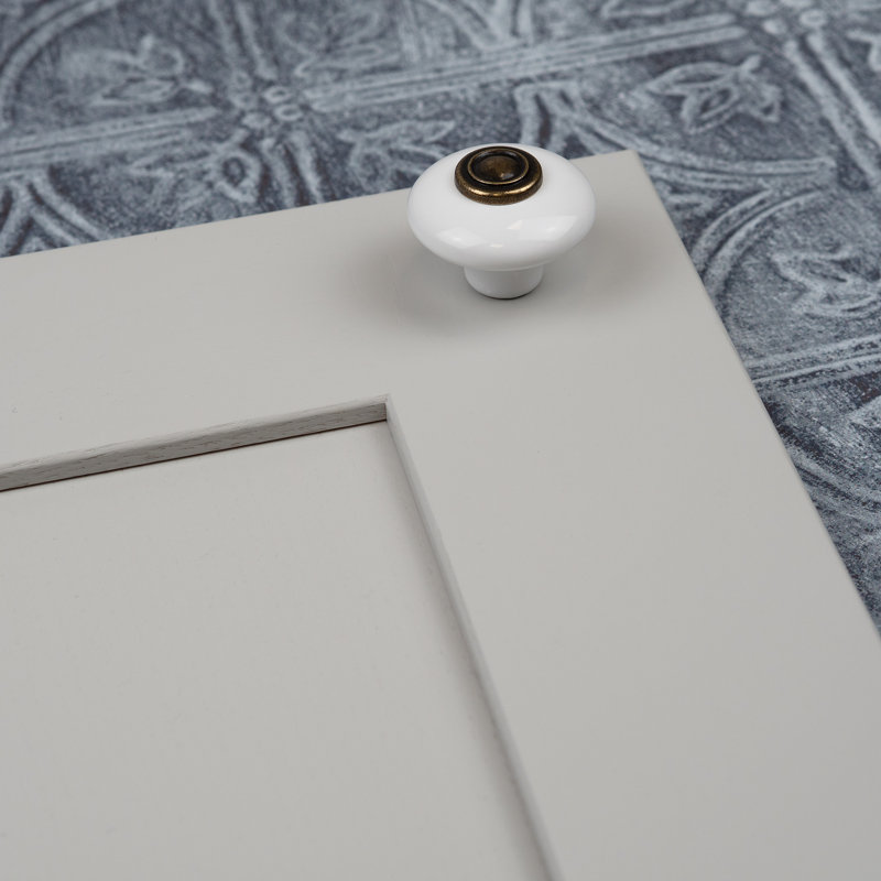 32mm Ceramic Knobs with Brass Centre Detail, White