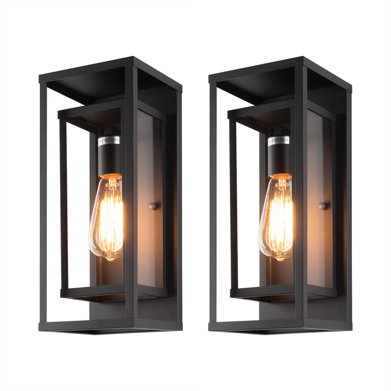 Rasharkin Classic Outdoor Wall Sconce 1 Light Rectangular Metal Frame and Clear Glass Shade Waterproof, Matte Black