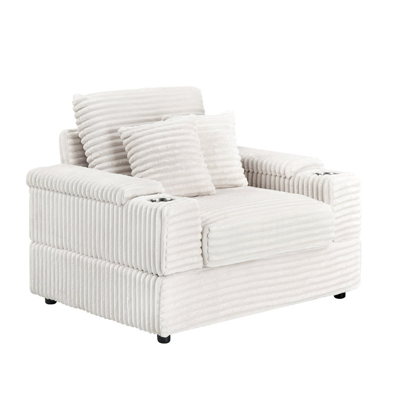 Canapé simple en velours côtelé beige avec un oreiller, Blanc