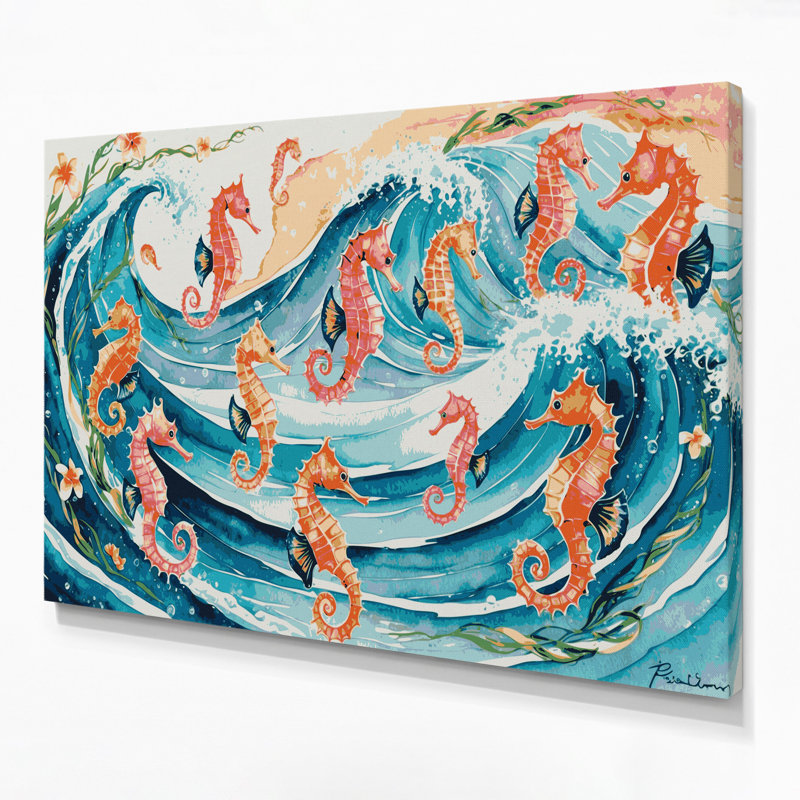 Hippocampe hawaïen, art mural sur toile blanche, H 12 po x l 18 po