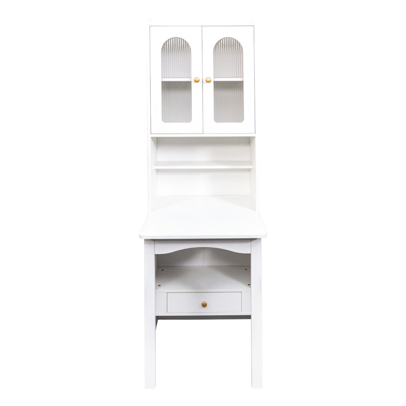 White Fold-out Desk With Storage Shelf And Drawer - Ideal For Home Office Decoration Convertible Cabinet Functional Use