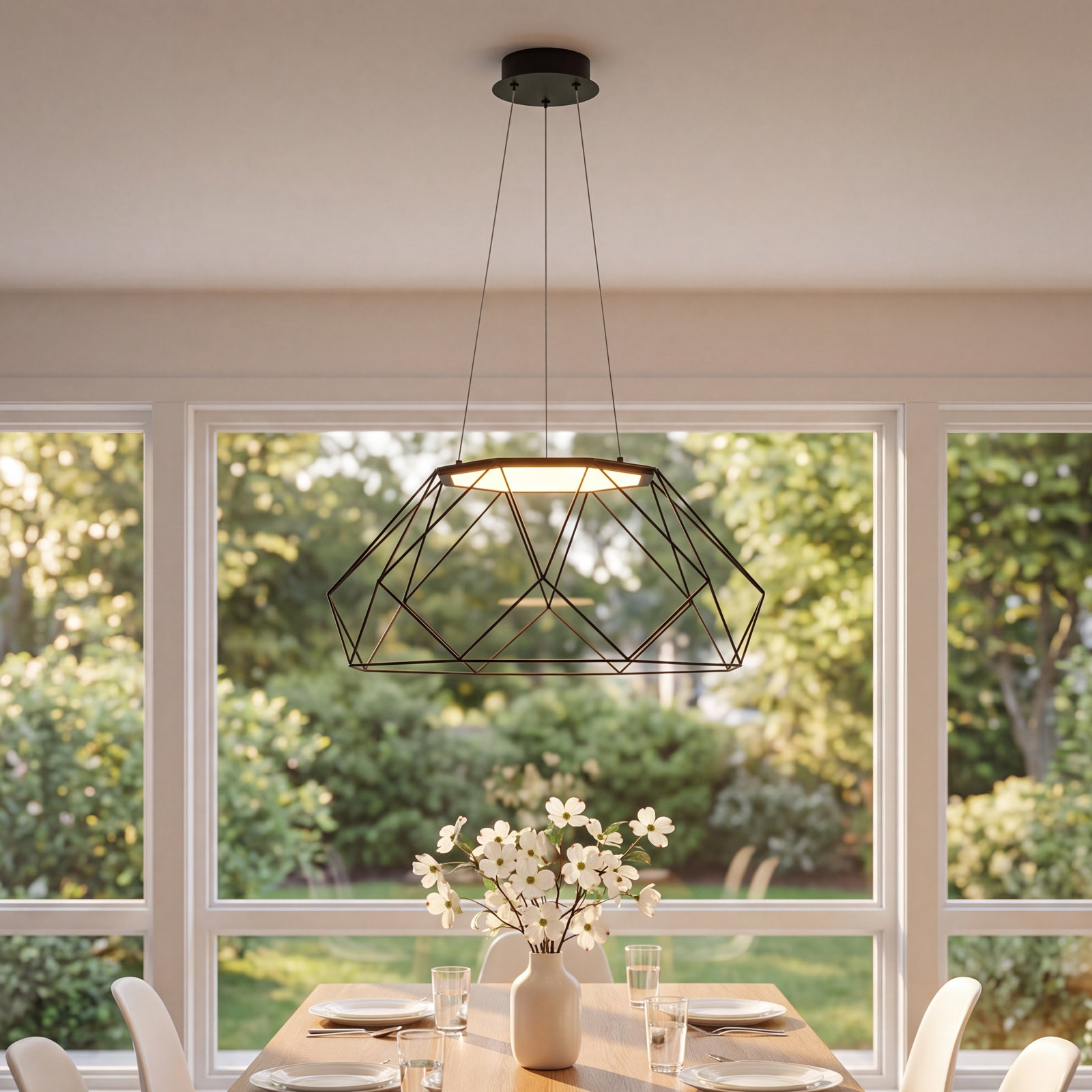 Geodesic LED Single - Light Metal Dimmable LED Geometric Chandelier, 103.8" H x 27.1" W x 27.1" D