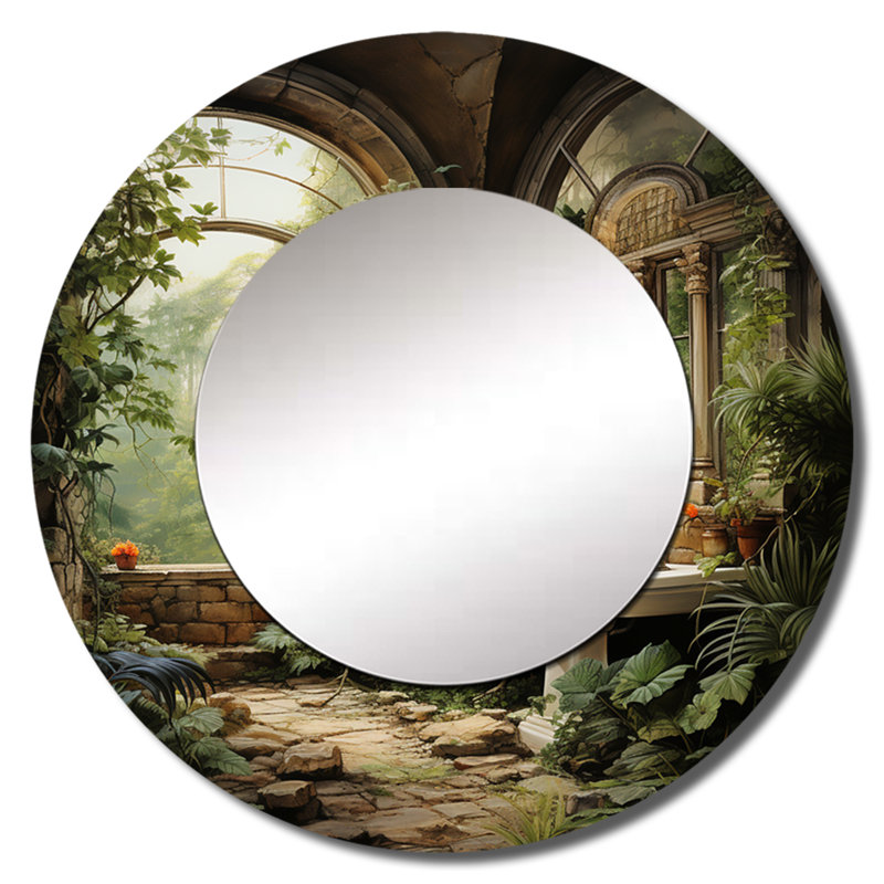 Kamoree Bathroom Natures Retreat I - Bathroom Decorative Wall Mirror, Green Round Mirror, Printed Metal Art, 36" x 36"