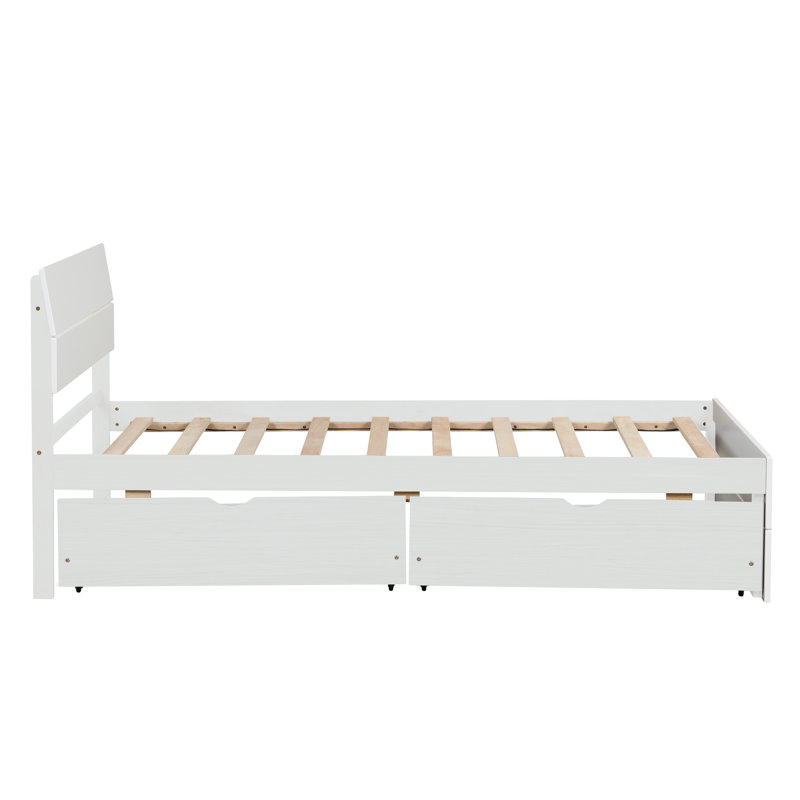 Modern Bed Frame With 2 Drawers For  High Gloss Headboard And Footboard With, Creamy