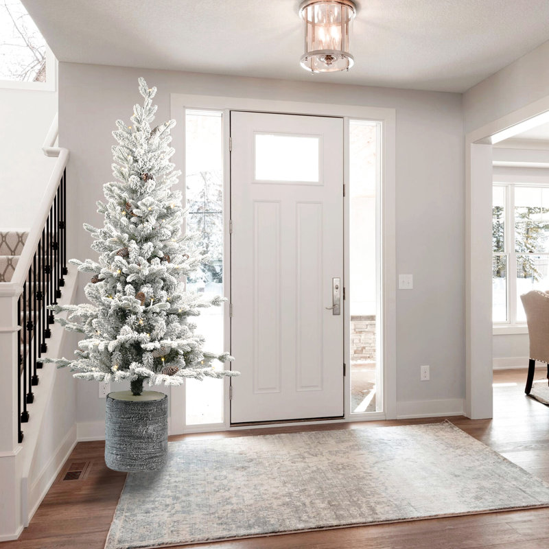 Arbre de Noël enneigé 365 avec 70 lumières blanc chaud, base en pot et pin