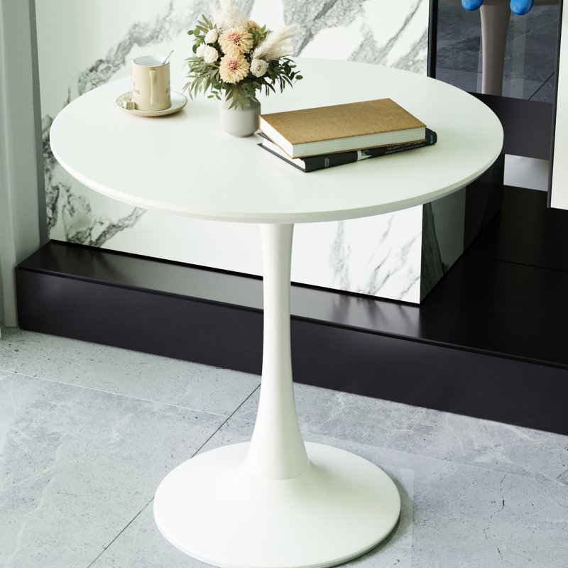 Table de salle à manger ronde 31,5 po blanche, conception de tulipes de style Mid-Century avec base piédestal, idéale pour les coins de patio calmes