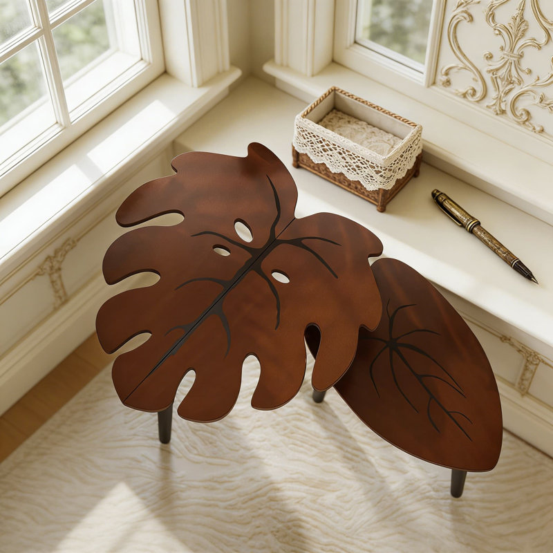 Ensemble de 2 tables gigognes en bois Monstera