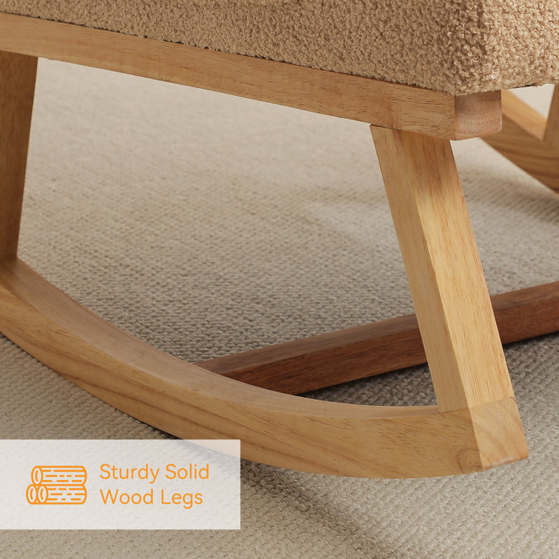 Chaise berçante Wasilewski de 28 po de largeur pour chambre de bébé avec pieds en bois massif, Teddy kaki