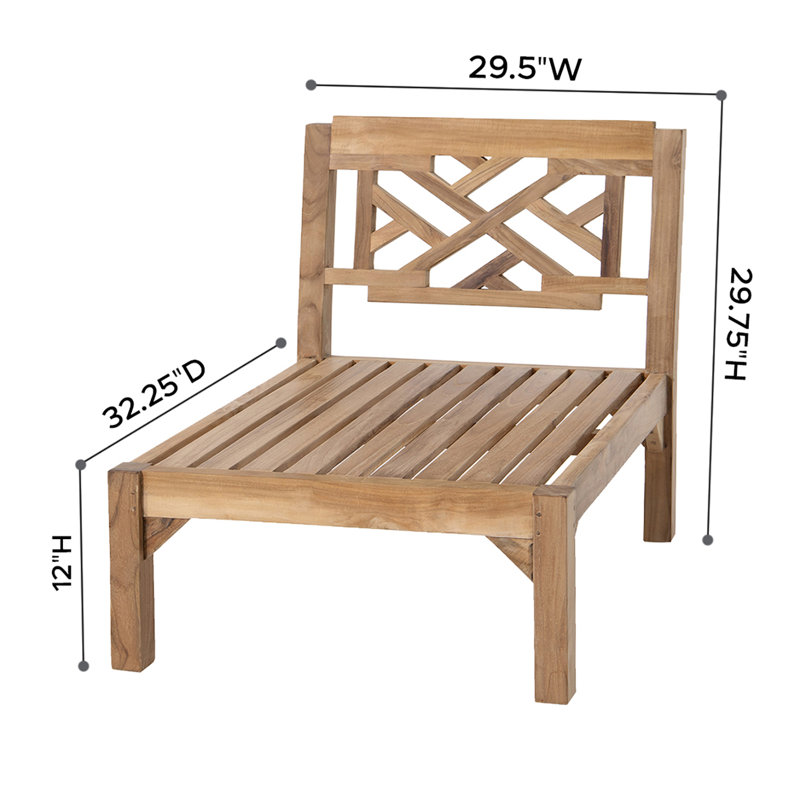 Monterey Teak Outdoor Armless Lounge Chair with Sunbrella Cushions, Forest Green