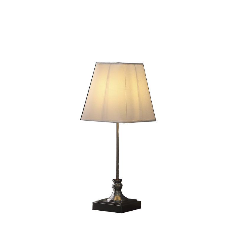 Brushed Silver Metal Table Lamp with White Linen Shade