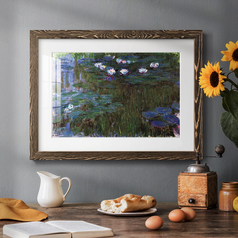«Water Lillies # 3» par Monet, reproduction d'art encadrée, Noyer