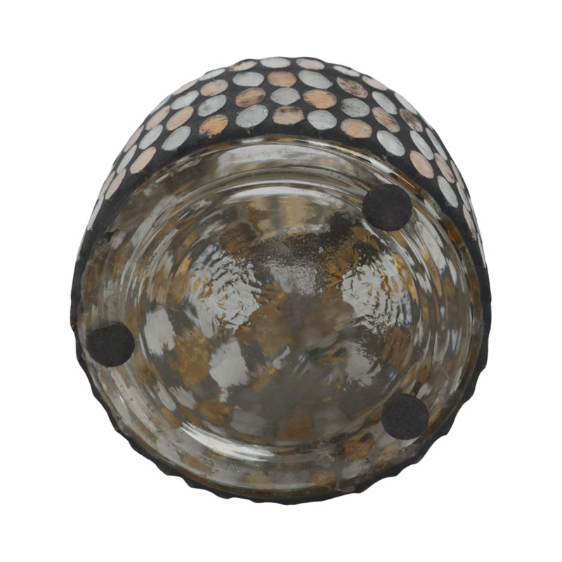 Vase en verre, H 6 po x l 4 po x P 4 po, Mosaïque bronze / cuivre