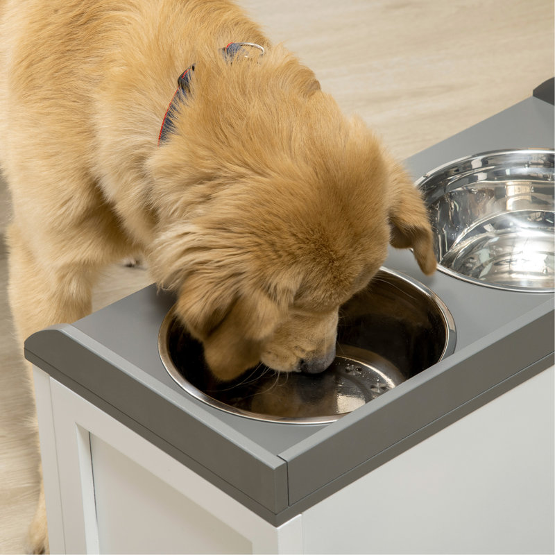 Grand dispositif d'alimentation pour chien - bols et rangement surélevés robustes, rangement central blanc pour grands
