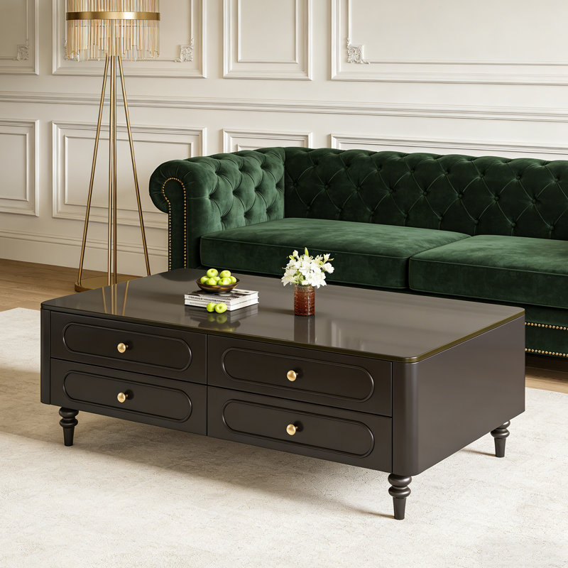 Table basse rétro avec rangement de tiroir silencieux, H 19,68 po x L 55,11 po x l 23,62 po, Noir
