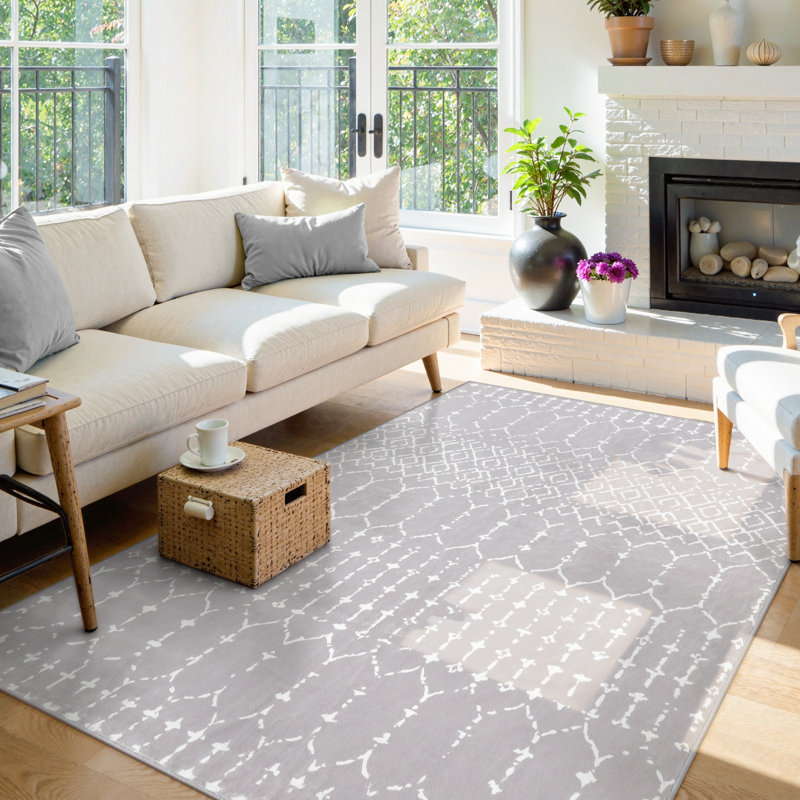 Keyniah Moroccan Machine Washable Area Rugs with Non-Slip Backing for Dining Room Office Entryway, Rectangle 5' x 7'