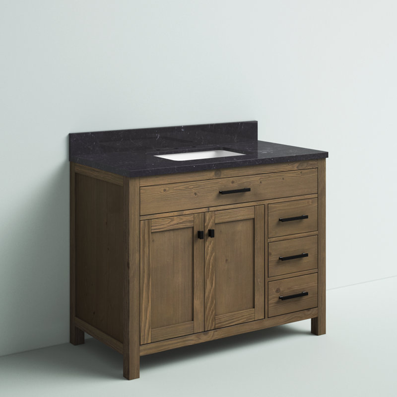 Ajiya 42" Single Bathroom Vanity Set, Textured Natural/Matte Black, Blue Limestone