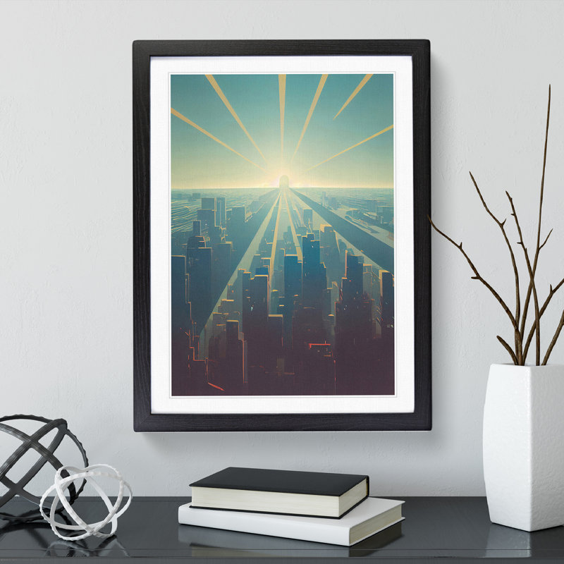A Serene City Skyline No.4 - Single Picture Frame Print, 46cm H x 34cm W x 2cm D, Black