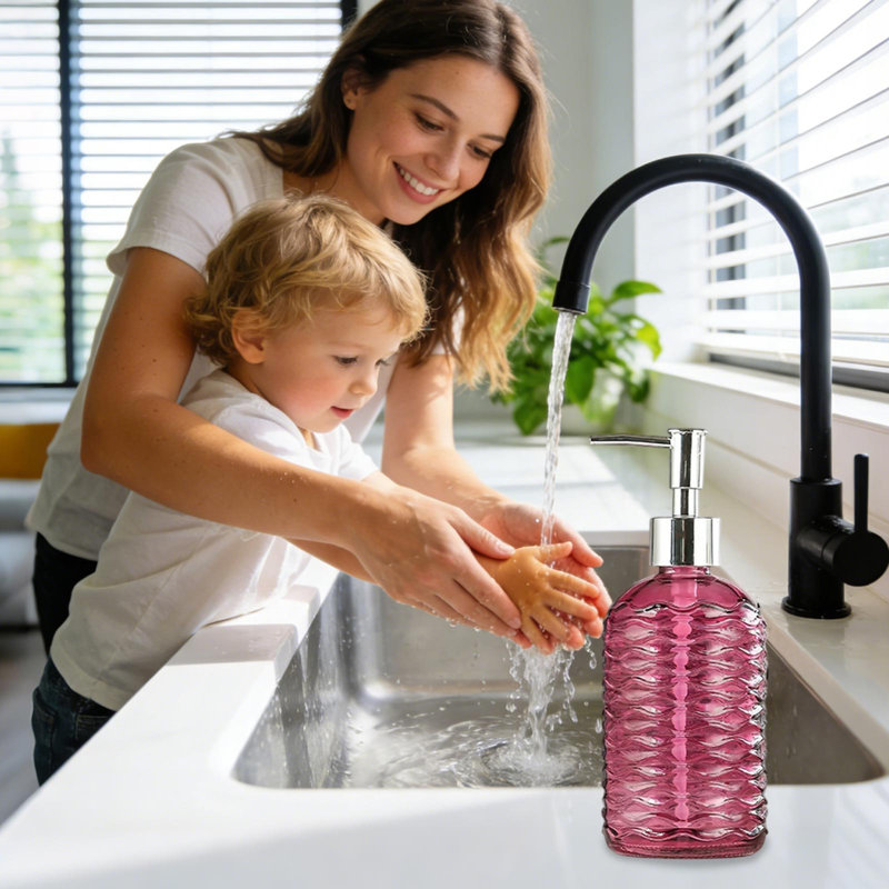 Distributeur de savon à main en verre pour distributeur de savon à main en verre pour bouteille d'eau, Mauve