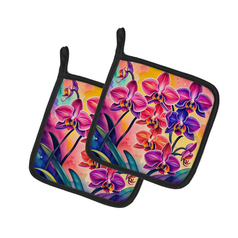 Paire de poignées colorées avec orchidées colorées