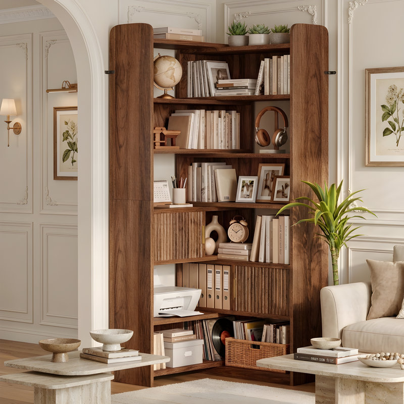 75.1"H Modern Adjustable Bookcase - Open & Closed Storage, L-Shaped or Straight, for Living Room, Bedroom, Home Office,75.1"Hx46.9"Wx9.4"D