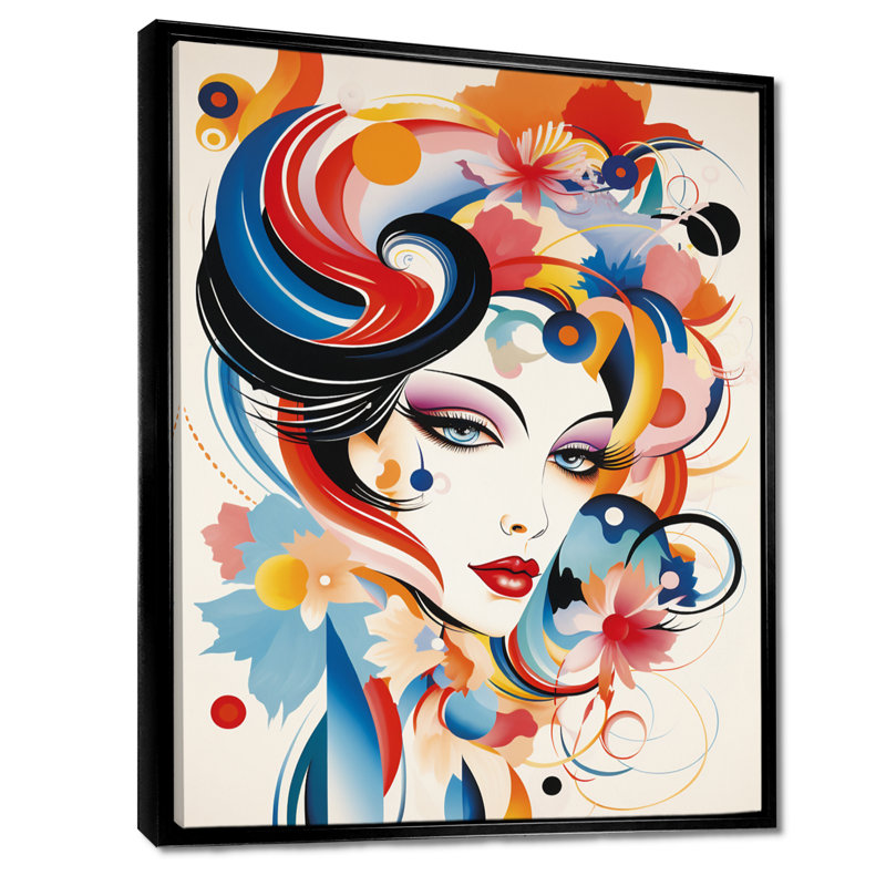 «Sensual Boho Beauty - Woman Pop», reproduction d'art murale, Toile noire avec cadre flottant, H 20 po x l 12 po