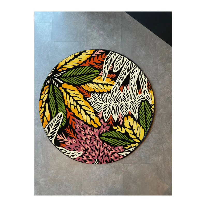 Floral Patterned Woven Base Round Carpet, Round 2'8"