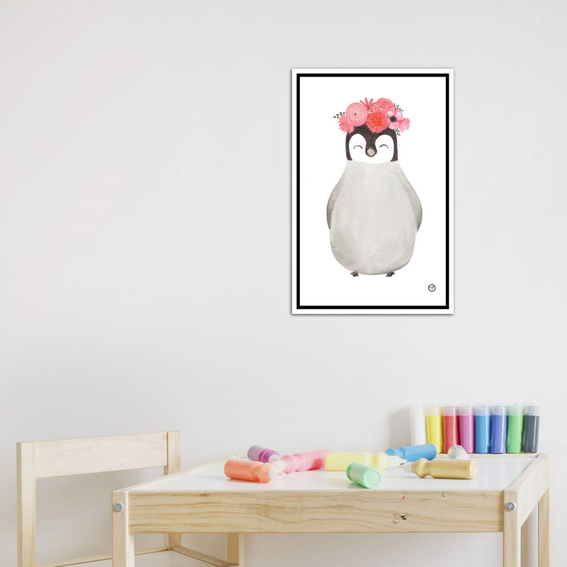 Art pingouin, H 26 po x l 18 po x P 1,5 po, Toile blanche encadrée