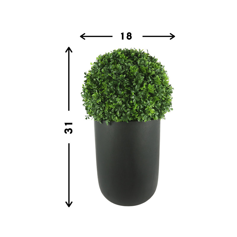 Outdoor UV-Rated Boxwood Ball in Fiberstone Planter