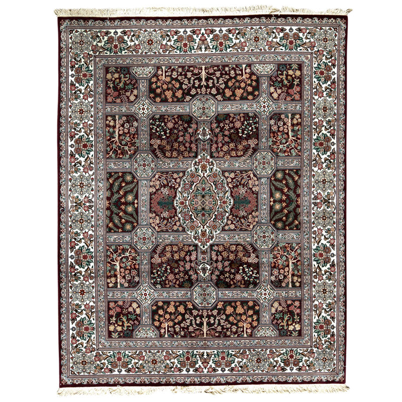 Hand Knotted Wool Oriental Area Rug in Plum And Ivory