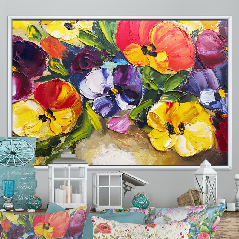 Fleurs rétro II - reproduction d'art sur toile, H 8 po x l 12 po x P 1 po, Cadre flottant blanc