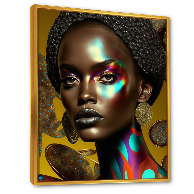 «Classy Portrait of Elegant African Lady VII», reproduction sur toile, H 32 po x l 24 po x P 1 po, Cadre flottant doré