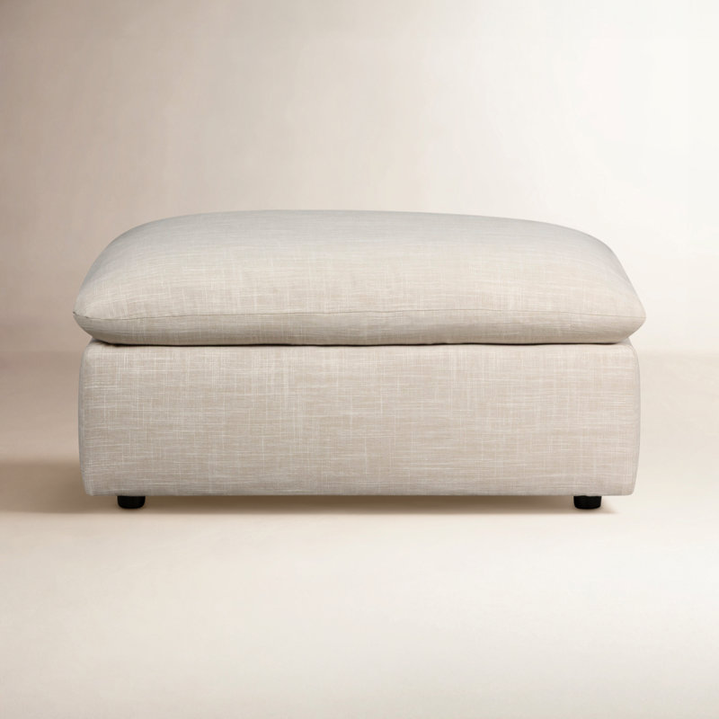 Kallie Upholstered Ottoman, Lena Sand Performance Linen Blend