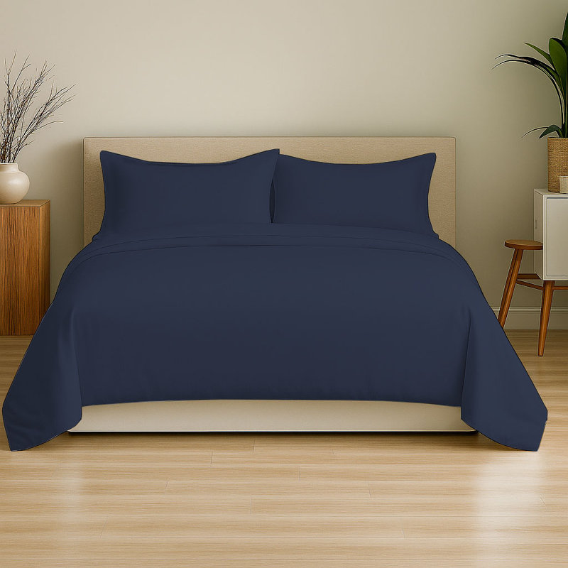 6-Piece Soft Microfiber Sheet Set, Navy, Full Sheet Set with 4 Pillowcases