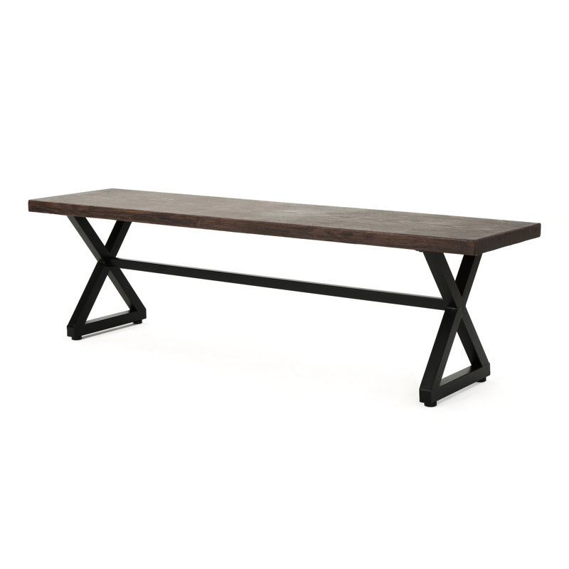 Banc moderne en aluminium industriel pour l'extérieur, option de couleur brune et banc de salle à manger en acier brun, 63,08 po x 15,02 po 17,48 po