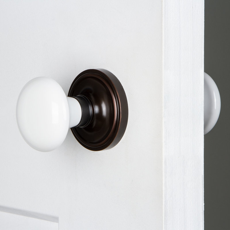 Classic Rosette with White Porcelain Door Knob, Timeless Bronze