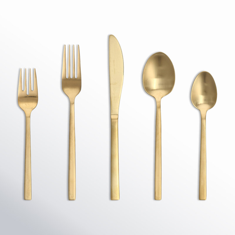 Fortessa Arezzo 18/10 Stainless Steel 20 Piece Flatware Set (Service for 4), Brushed Gold