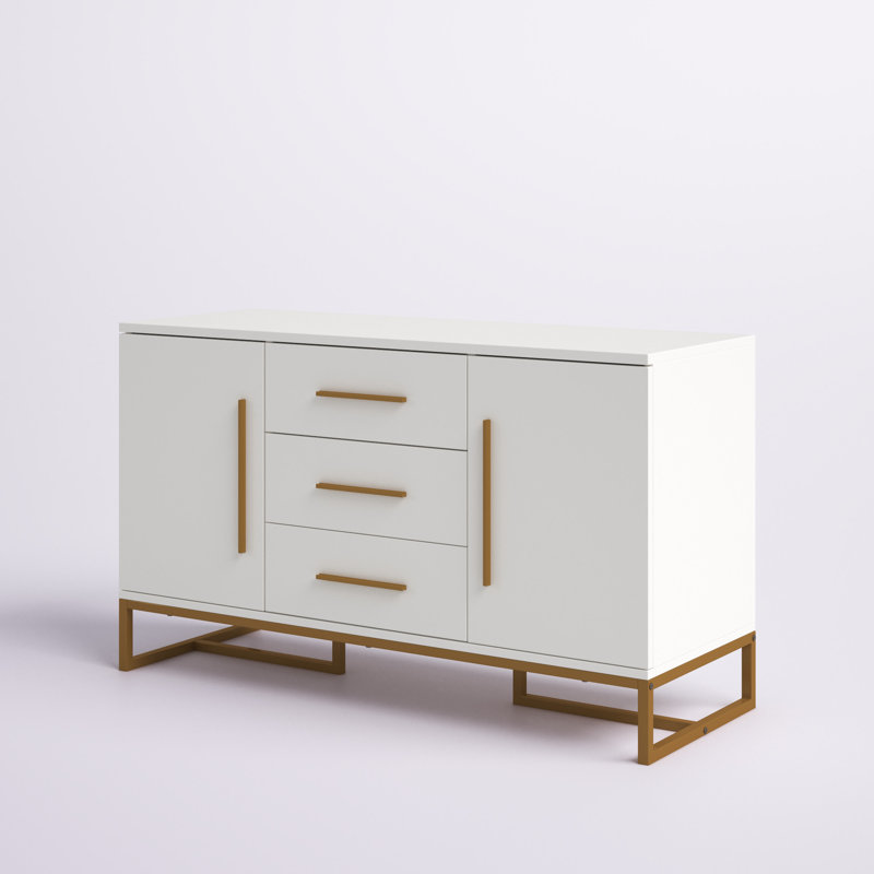 White and Gold Modern Sideboard with Sled Legs