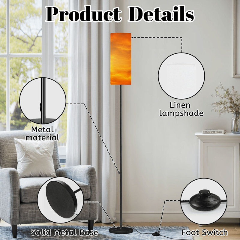 Lampe sur pied Sunset Orange Clouds Mountains, lampe sur pied à intensité variable avec télécommande, interrupteur au pied, abat-jour, lampe de coin pour le salon, la chambre et le bureau